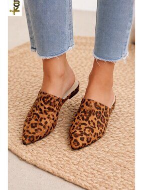 MUSSHOE Leopard Print Pointed Toe Slip-On Mules Size 10.5, NIB